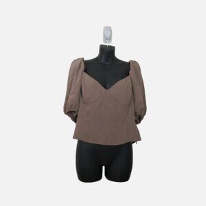 Wilfred Size 1X Novella Sweetheart Blouse Top Grey Taupe Short Sleeve NEW